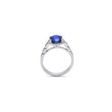 Load image into Gallery viewer, Blue sapphire halo studded ring with natural white zircon