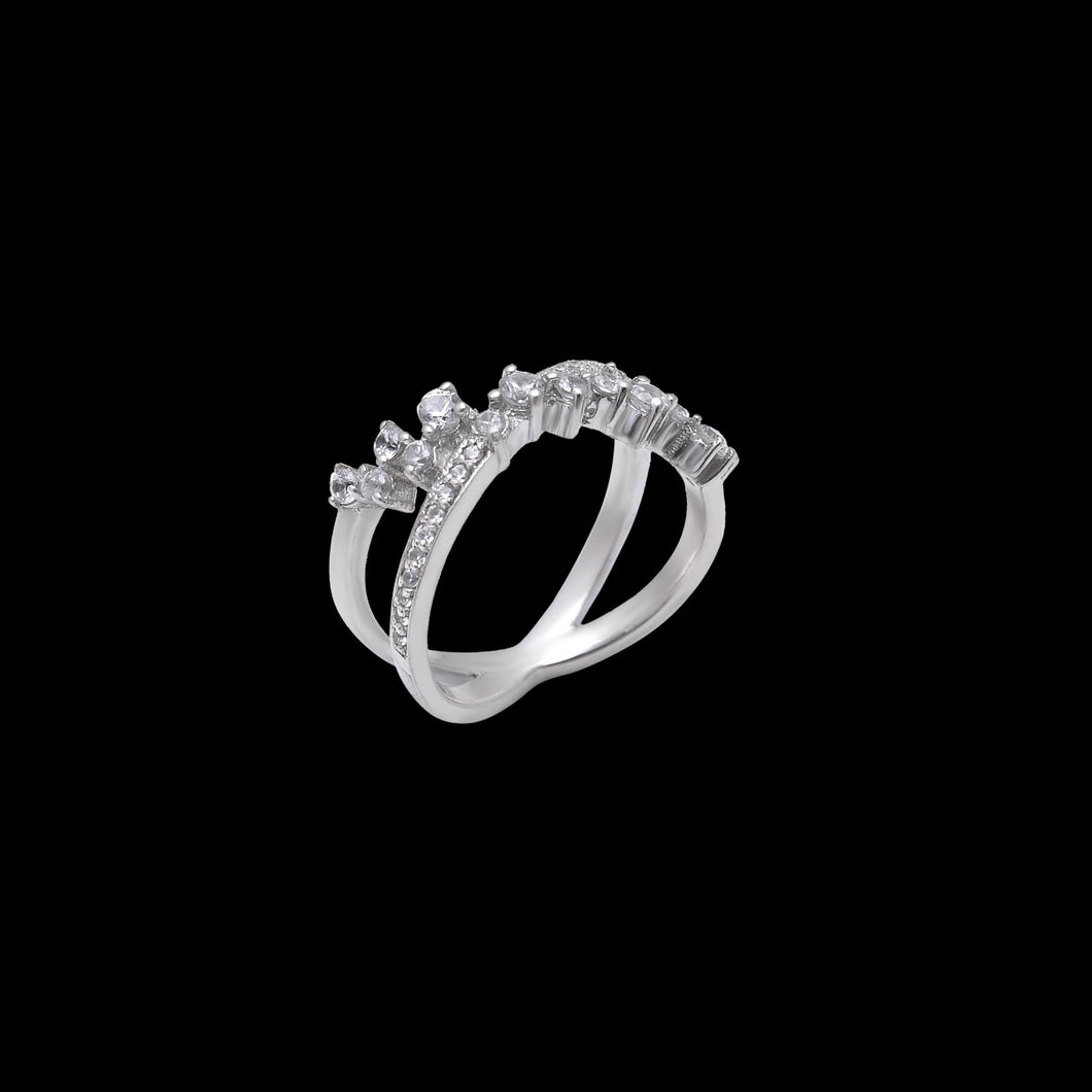 criss cross ring with natural white zircon