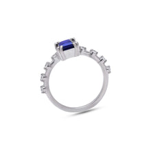 Load image into Gallery viewer, blue sapphire with natural white zircon ring
