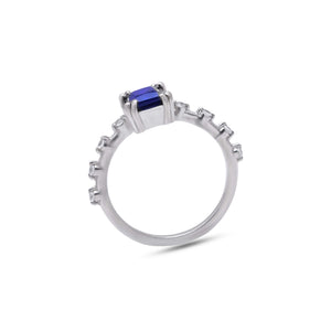 blue sapphire with natural white zircon ring