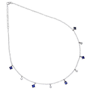 Blue Sapphire and Natural Zircon Dangling Necklace in Silver