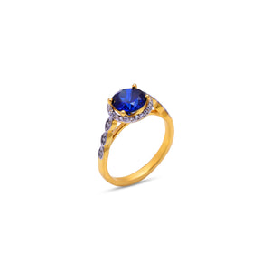 Blue sapphire halo ring with natural white zircon