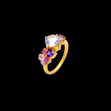 Load image into Gallery viewer, White topaz, Amethyst, Tourmaline, rose quartz, zircon ring
