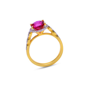 Ruby halo studded ring with natural white zircon