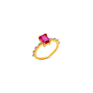 Ruby studded ring with natural white zircon