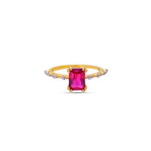 Octagon Ruby Ring with Natural White Zircon on the band