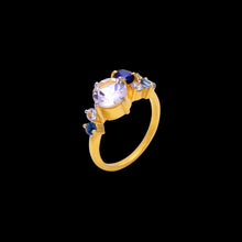 Load image into Gallery viewer, White topaz, Sapphire, Sky Blue Topaz Cluster Ring
