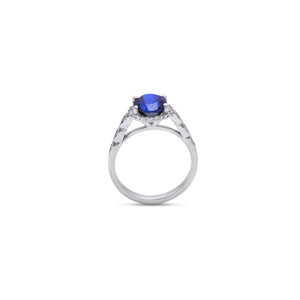 Blue sapphire halo studded ring with natural white zircon